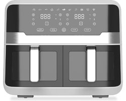 White-label® Dubbele Airfryer XXXL - Duo Heteluchtfriteuse - Geschikt voor Accessoires - 9L - Zilver