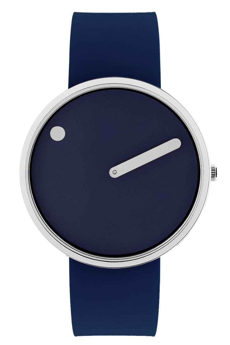 Picto Design Horloge Donkerblauwe Wijzerplaat, Donkerblauw Silicone Rubberen Horlogeband 43393-0520S - Uniseks - 40mm