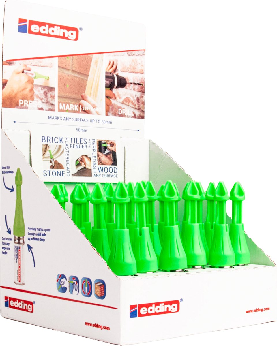 Edding E-8870 Marker voor Diepe Gaten - Groene Dop - Display 30 Stuks