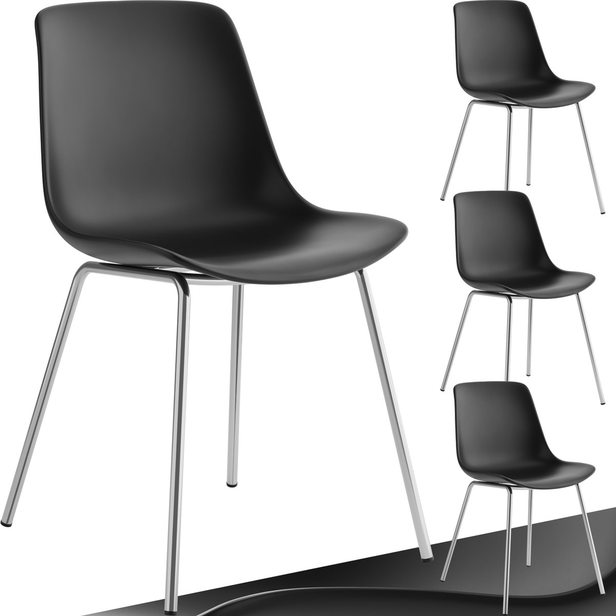 Tectake Mave stoelen - Kunststof eetkamerstoelen in modern design - Set van 4 - Zwart/chroom - Stijlvolle en comfortabele stoelen voor eetkamer of keuken