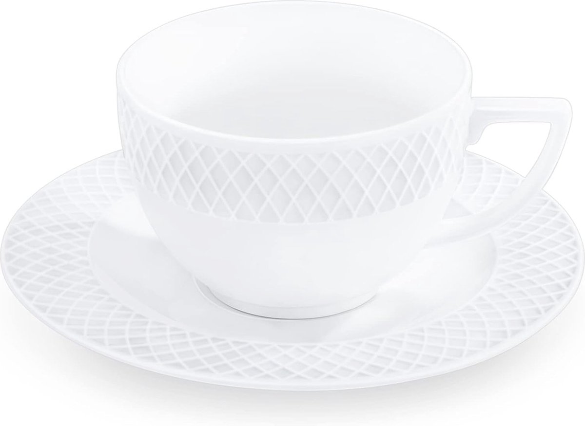 Koffieservies 12-delige set voor 6 personen - Elegante kopjes en schoteltjes voor koffie, thee en desserts, wit, 240 ml