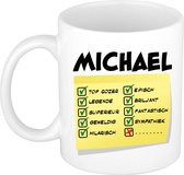 Bellatio Decorations Naam mok Micheal - wit - top gozer - keramiek - 300 ml - cadeau collega beker