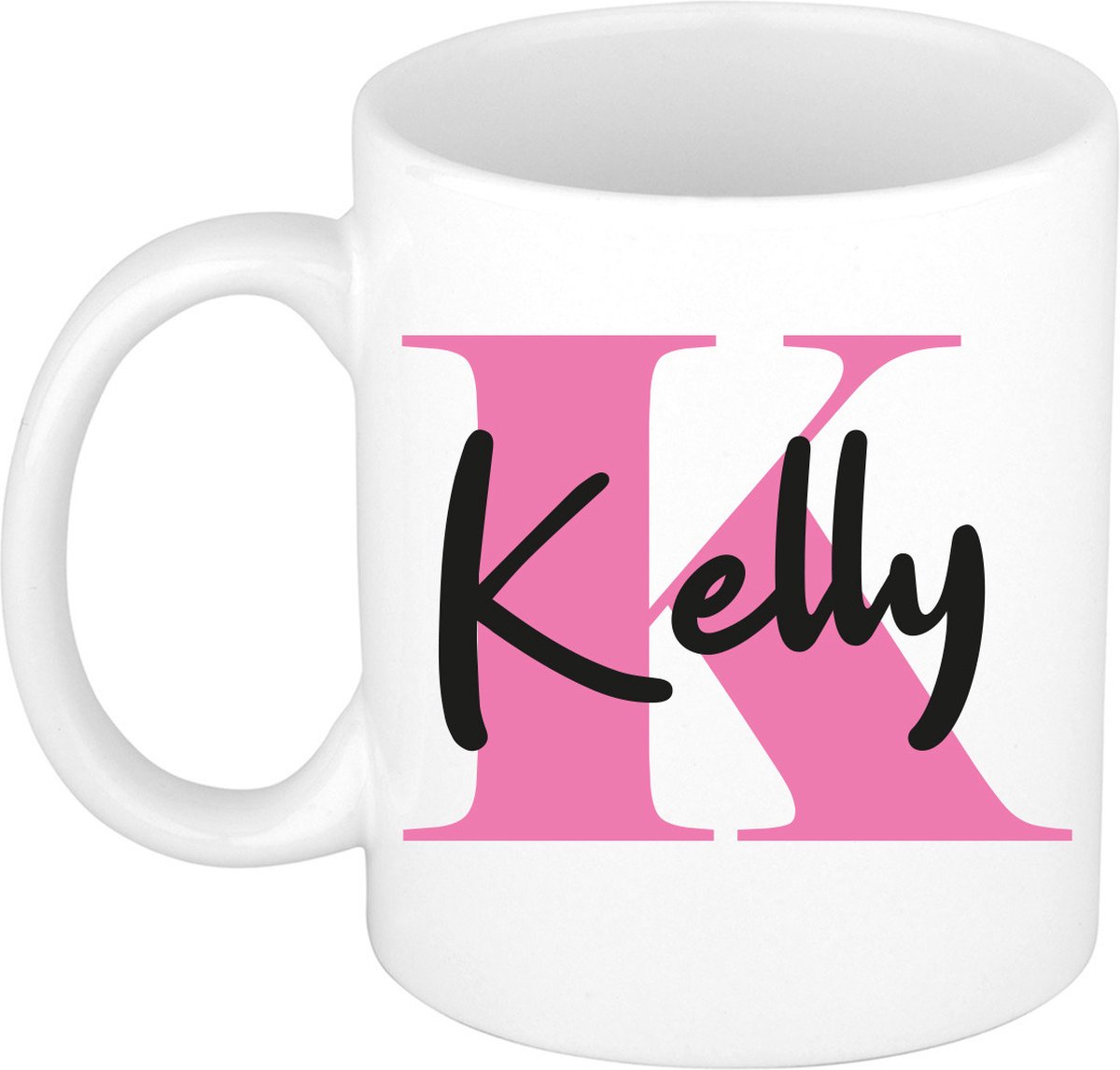 Bellatio Decorations Naam mok Kelly - roze - wit - keramiek - 300 ml - cadeau beker