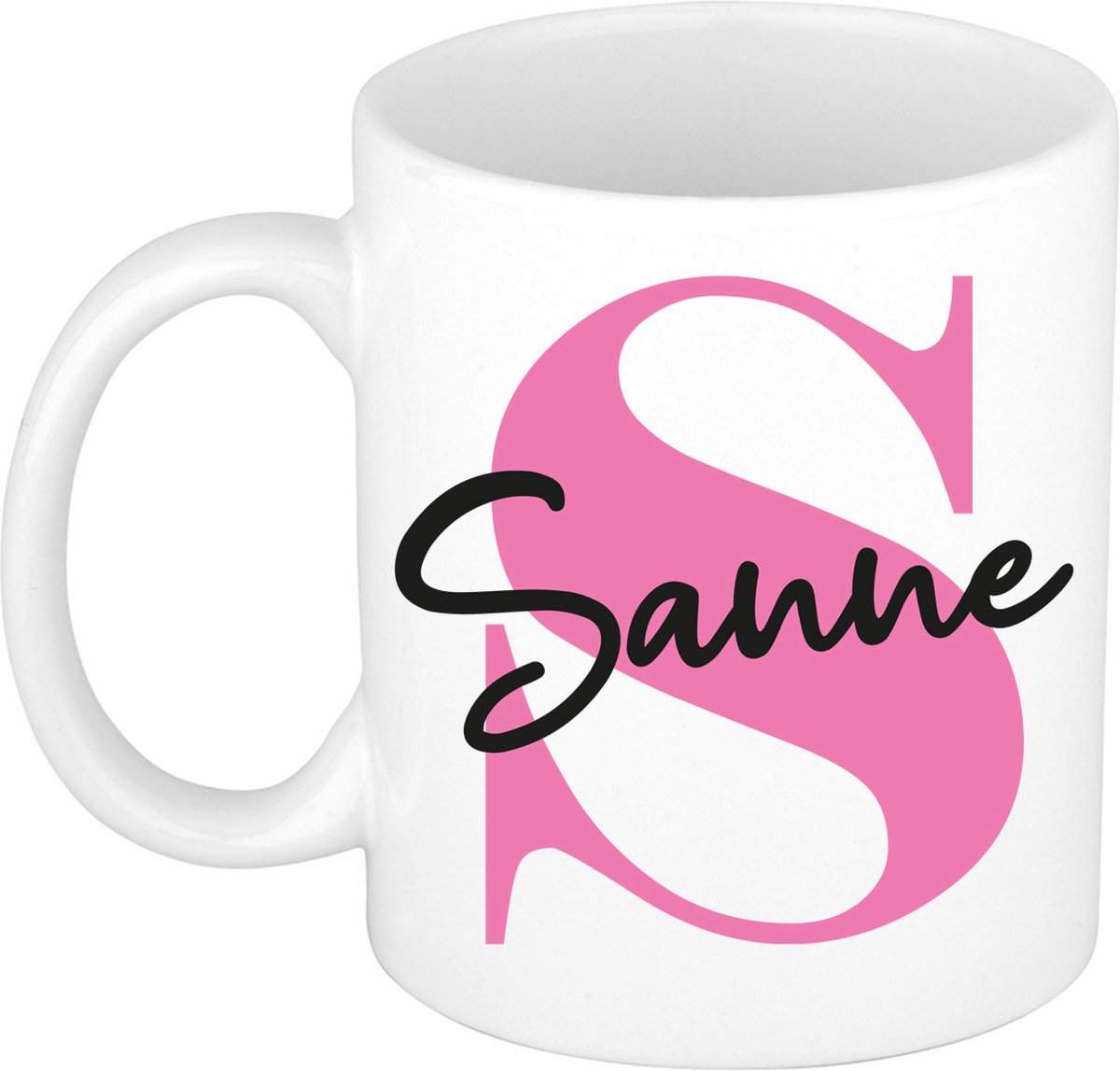 Bellatio Decorations Naam mok Sanne - roze - wit - keramiek - 300 ml - cadeau beker