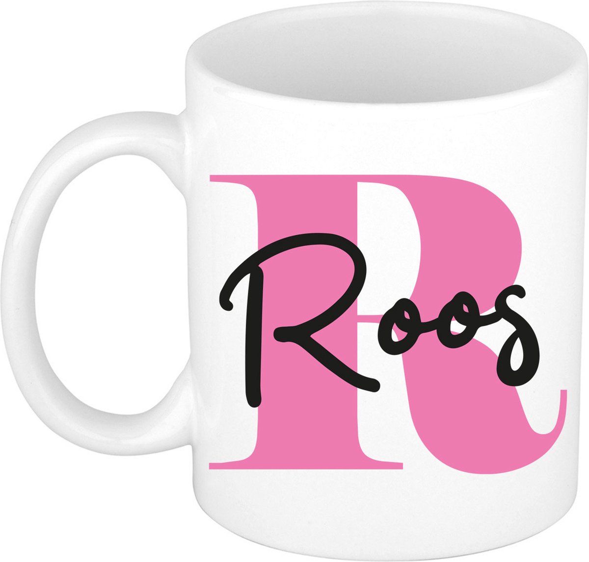 Bellatio Decorations Naam mok Roos - roze - wit - keramiek - 300 ml - cadeau beker