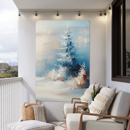 Affiche de jardin 120x180 cm - Décoration de jardin Forêt - Hiver - Nature - Abstrait - Neige - Affiche pour le jardin - Décoration extérieure - Tableau de jardin clôture - Décoration murale sur toile de jardin - Décoration murale sur toile de balcon