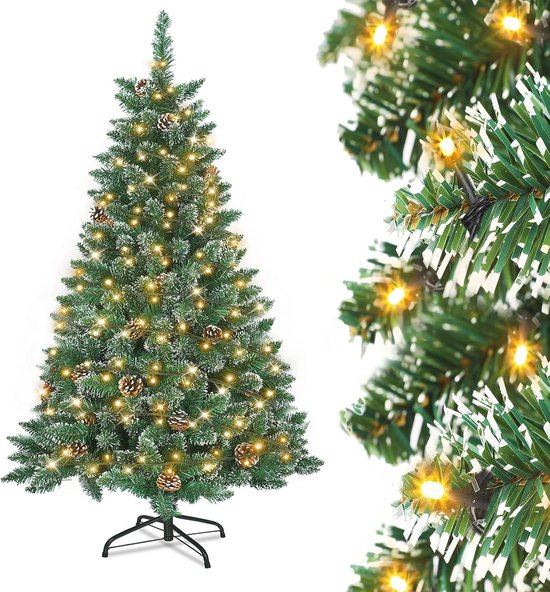 COSTWAY 180 cm kunstkerstboom, verlicht, kerstboom met scharnieren en 8