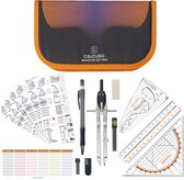 Geodriehoeken & Passer Set – Oranje etui met liniaal, gum, sjabloon en formules