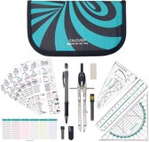 CALCUSO GEOMETRIE SET PRO in een turkooise etui met passer en geodriehoek - Praktische etui voor school, universiteit, kantoor en tekeningen - Ideaal als geometrieset voor school