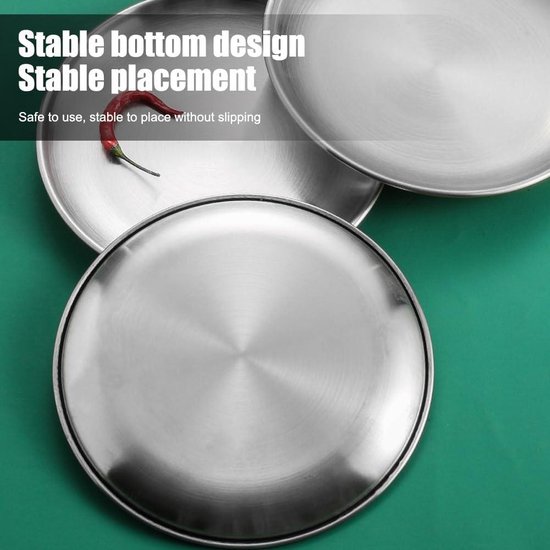 4 stuks 20cm ronde roestvrijstalen borden - servies voor camping picknick wandelen barbecue — afbeelding 2