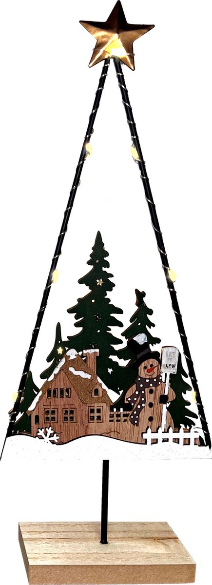 Tafeldecoratie kerstlandschap "Snowy" met 10 LEDs - 33 cm