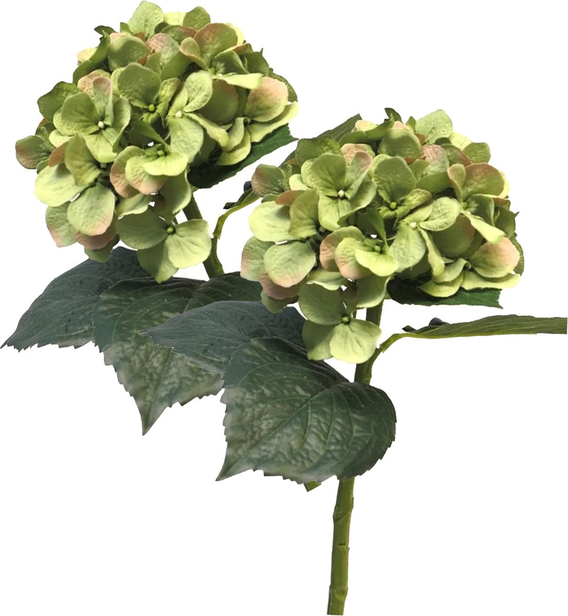 Bellatio Design Kunstbloem Hortensia tak - 5x - groen - 48 cm - losse steel - Kunst zijdebloemen - hydrangea