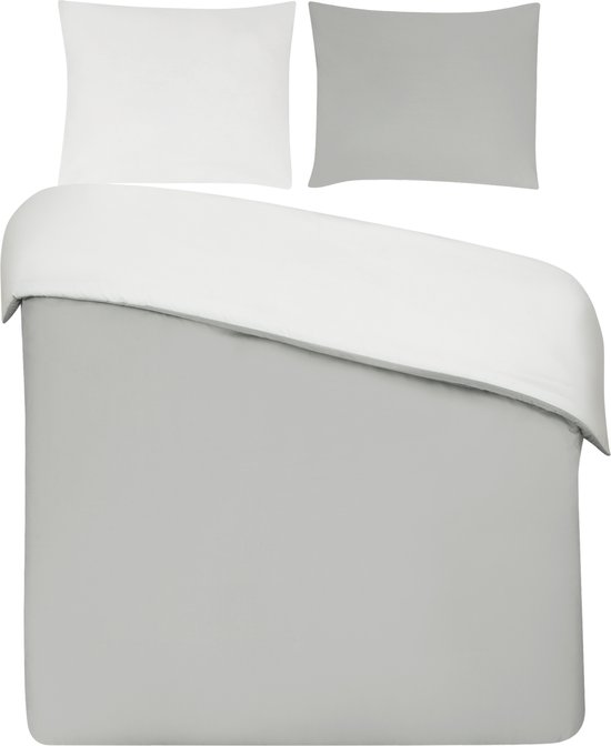 Housse de couette My Luxe. - 100% coton percale - 140x200/220 - gris clair / blanc double face
