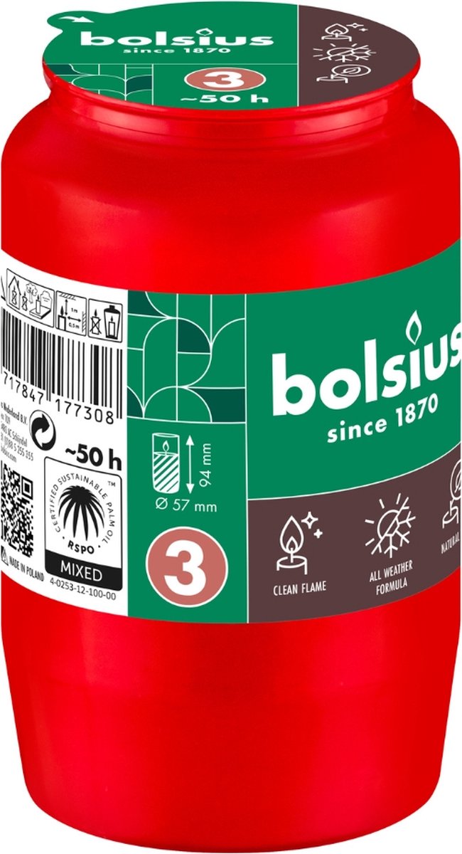 Bolsius - Herdenkingslicht - Zonder deksel - Rood - 50 branduren