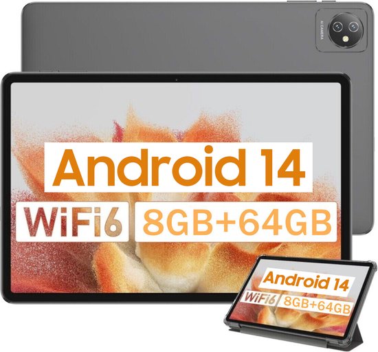 Blackview 10 inch tablet Tab 70 WiFi Android 14 Tablets 4GB+64GB (2TB TF) 6580MAH WIFI 6 Bluetooth WideVine L1 Grijs