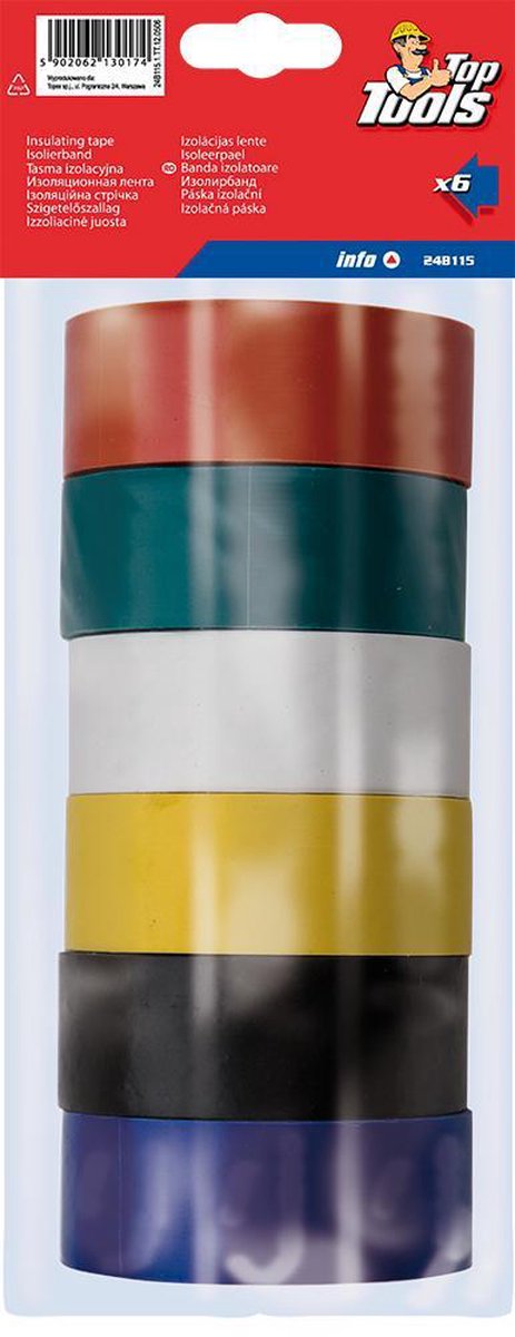 Grupa Topex - Isolatie Tape Set - 19mm x 3m - PCV - 6 Kleuren van Merkloos — afbeelding 2