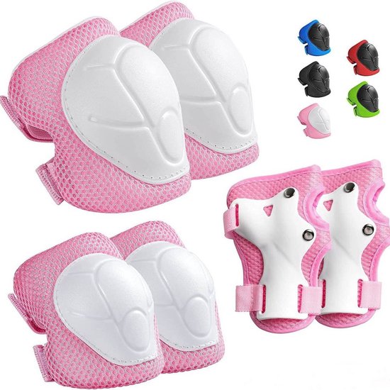 Kinderen & Volwassenen Kniebeschermers Set, Beschermingsset 6 in 1 met Knie-Elleboog-Polsbeschermers, Beschermingsuitrusting Verstelbare Polsbeschermers voor Skaten Skateboard Fietsen (BK L