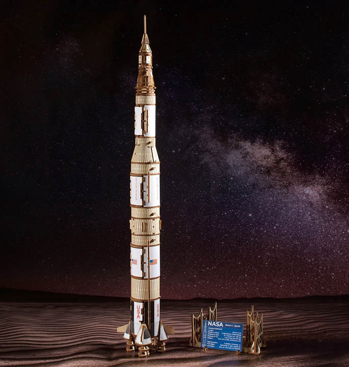 UGEARS 3D Modelbouw - Nasa Saturn V - Mechanisch Bouwpakket Hout - Educatief Speelgoed — afbeelding 4