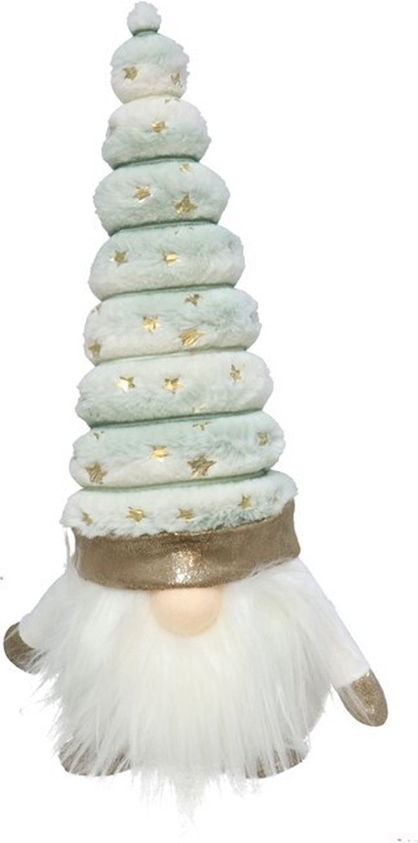 Kerstgnoom met 1 LED groen - 34 cm - kerstdecoratie