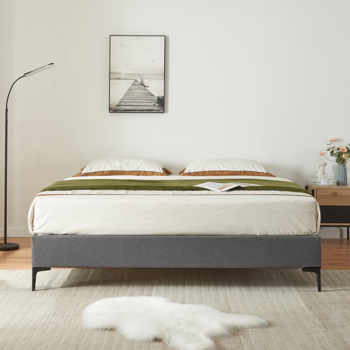 en.casa Tweepersoonsbed Lilla met matras 160x200 cm donkergrijs [en.casa] [neu.haus] zwart en donkergrijs