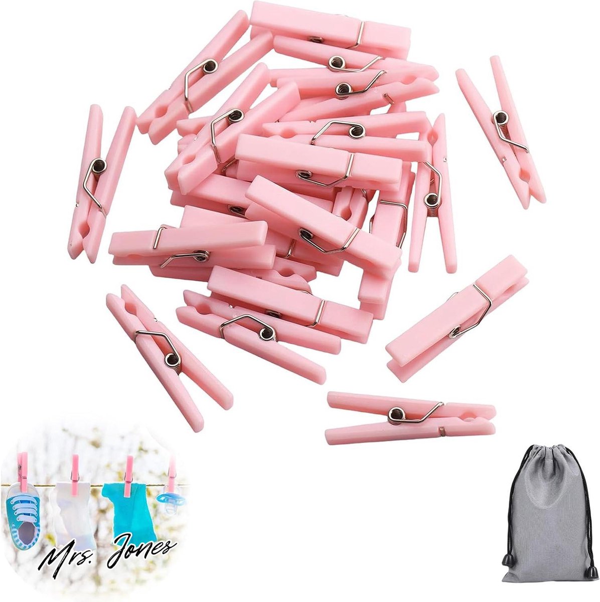 Mrs. Jones 50 stuks babyborstel wasknijpers spelletjes voor meisjes kunststof wasknijpers met waterdichte tas mini wasknijpers grote verpakking doe-het-zelf knutselwerk .