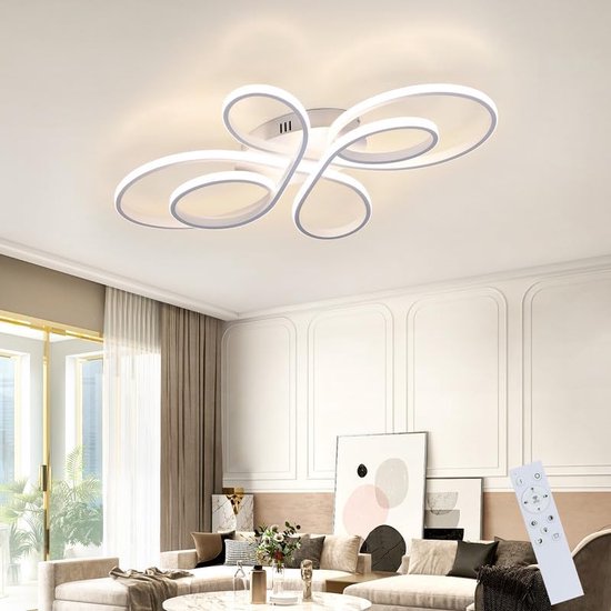 Led-plafondlamp, dimbaar, woonkamerlamp, modern, wit, met afstandsbediening, 65 watt, van metaal, in vlindervormend design, woonkamerlamp voor slaapkamer, eetkamer, restaurant, werkkamer