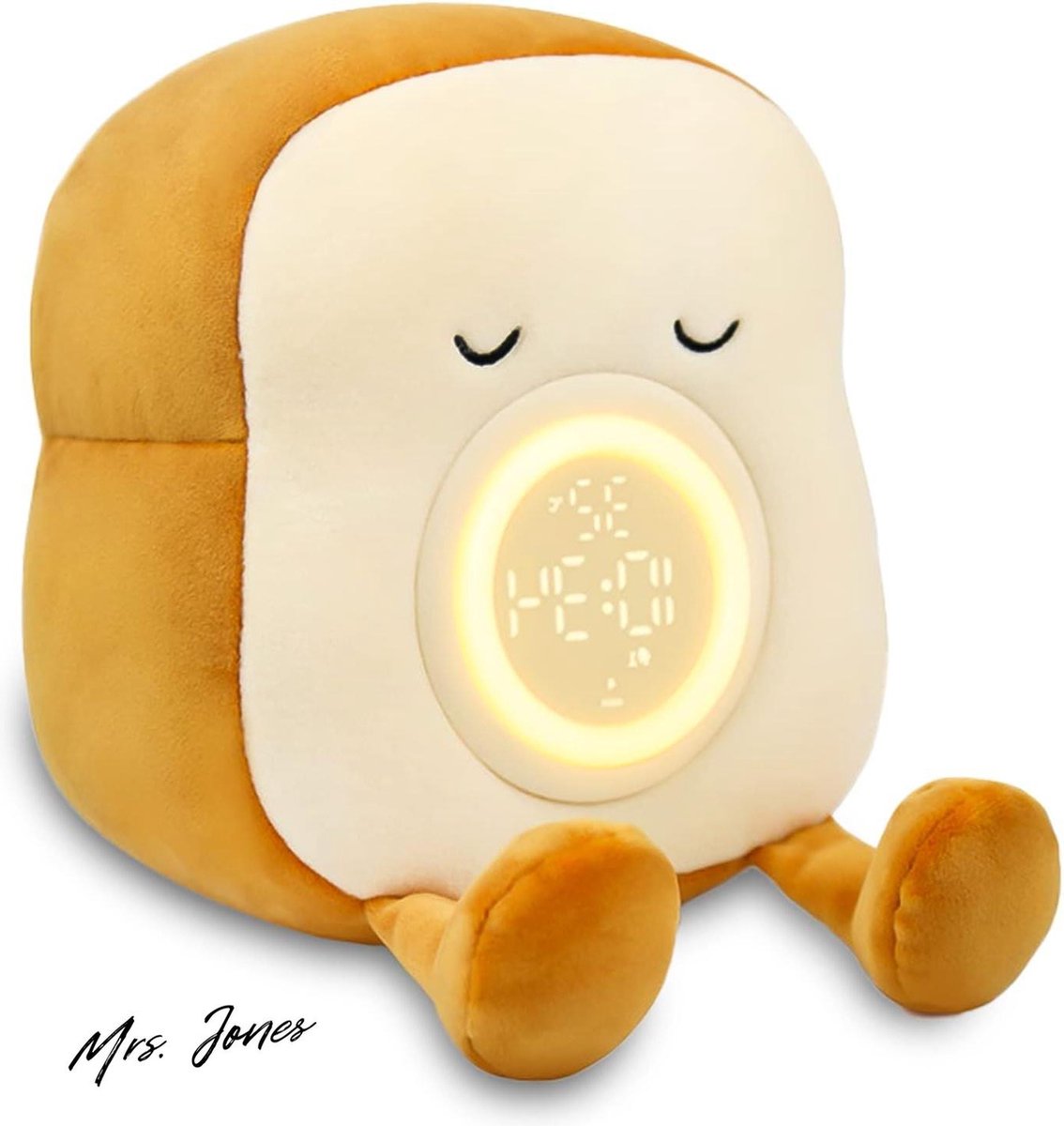 Mrs. Jones Kids Wekker Nachtlampje Lamp Leuke Pluche Speelgoed Toast Slaap Training Wekker - Telefoon Houder Oplaadbaar & Dimbaar Wakker Licht & Nachtlampje Voor Kamer Decor .