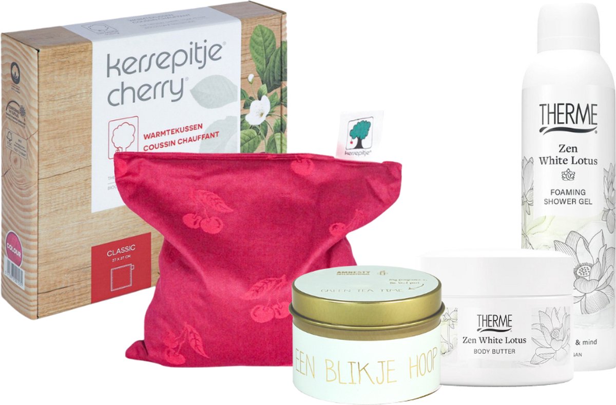 Goedkoopste Therme Zen White Lotus & Kersepitje Warmtekussen - Therme Zen White Lotus Foaming Showergel - Therme Zen White Lotus Body Butter - Kersepitje Warmtekussen
