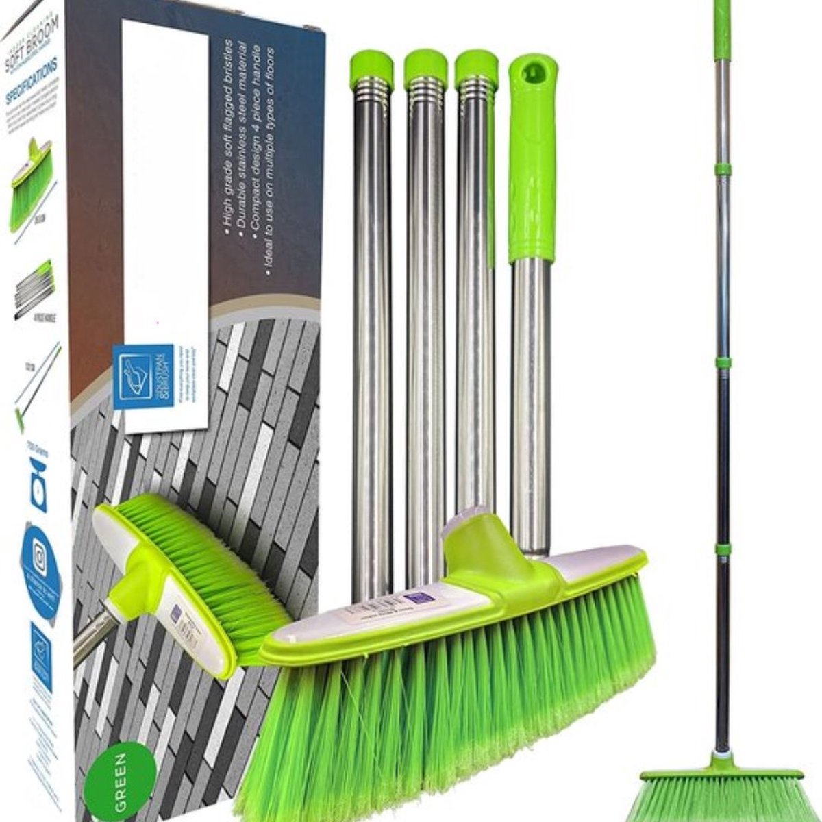 Goedkoopste Schoonmaak Bezem - Stalen handvat - Binnenhuis & Buitenhuis - Handige veegbezem voor dagelijkse reiniging