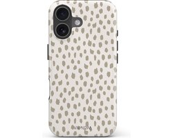 VivaLora Tough Telefoonhoesje iPhone 16 met MagSafe - Wild Dots Print - 2-in-1 Phone Case - Hard Case & Siliconen Backcover - Extra Bescherming - Shockproof Cover - Dierenprint - Panter Beige