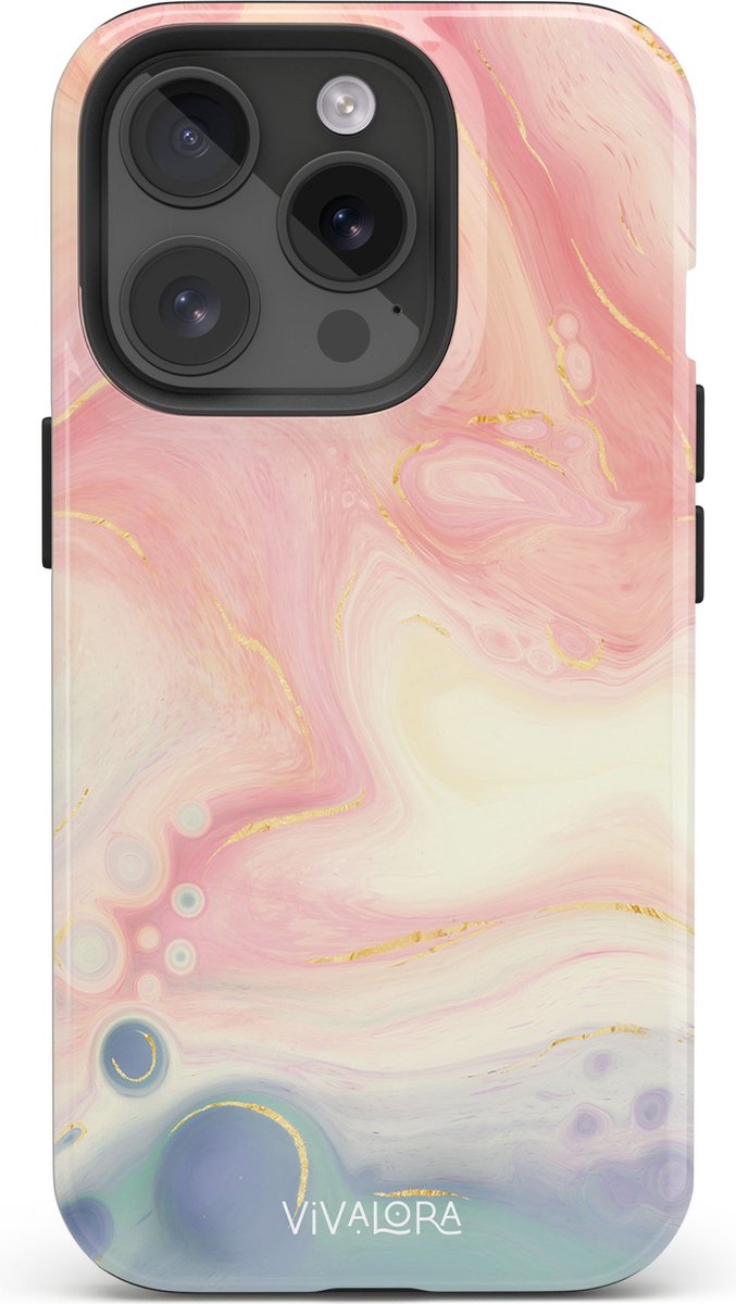 VivaLora Tough Telefoonhoesje iPhone 14 Pro met MagSafe - Bubble Swirl Print - 2-in-1 Phone Case - Hard Case & Siliconen Backcover - Extra Bescherming - Shockproof Cover - Marble Roze