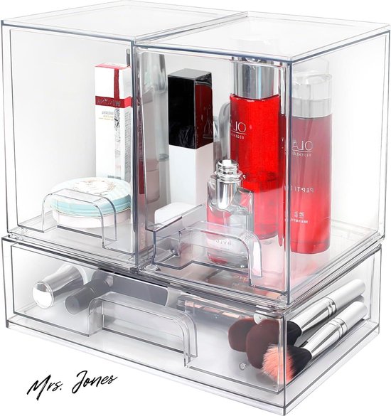 JOTOL Ladenorganizer, lade-organizer, 24 stuks combineerbare en stapelbare organizer, 5 maten transparante organizer voor keuken, kantoor, commode, badkamer
