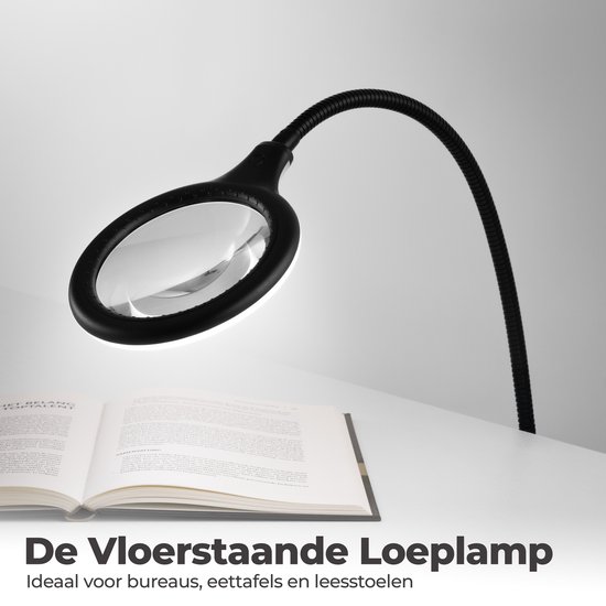 Vloerlamp met led-loep, lamp met vergrootglas, 5-voudige vergroting, draaibare lichthouder met verstelbare arm, 12 W, voor het lezen van schoonheidssalons, manicure voor tatoeages, wit
