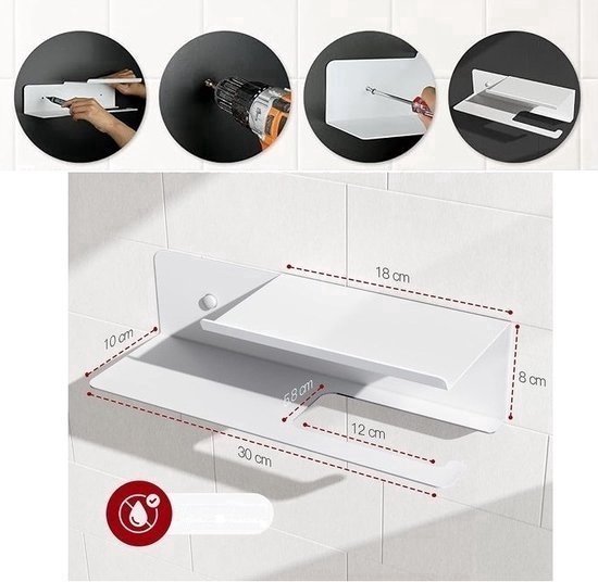 Nestly - Rolhouder voor Papierhanddoeken - Servethouder Badkamer Organizer - Dubbel Schap Toiletpapierhouder - 2mm RVS Staal - Wit