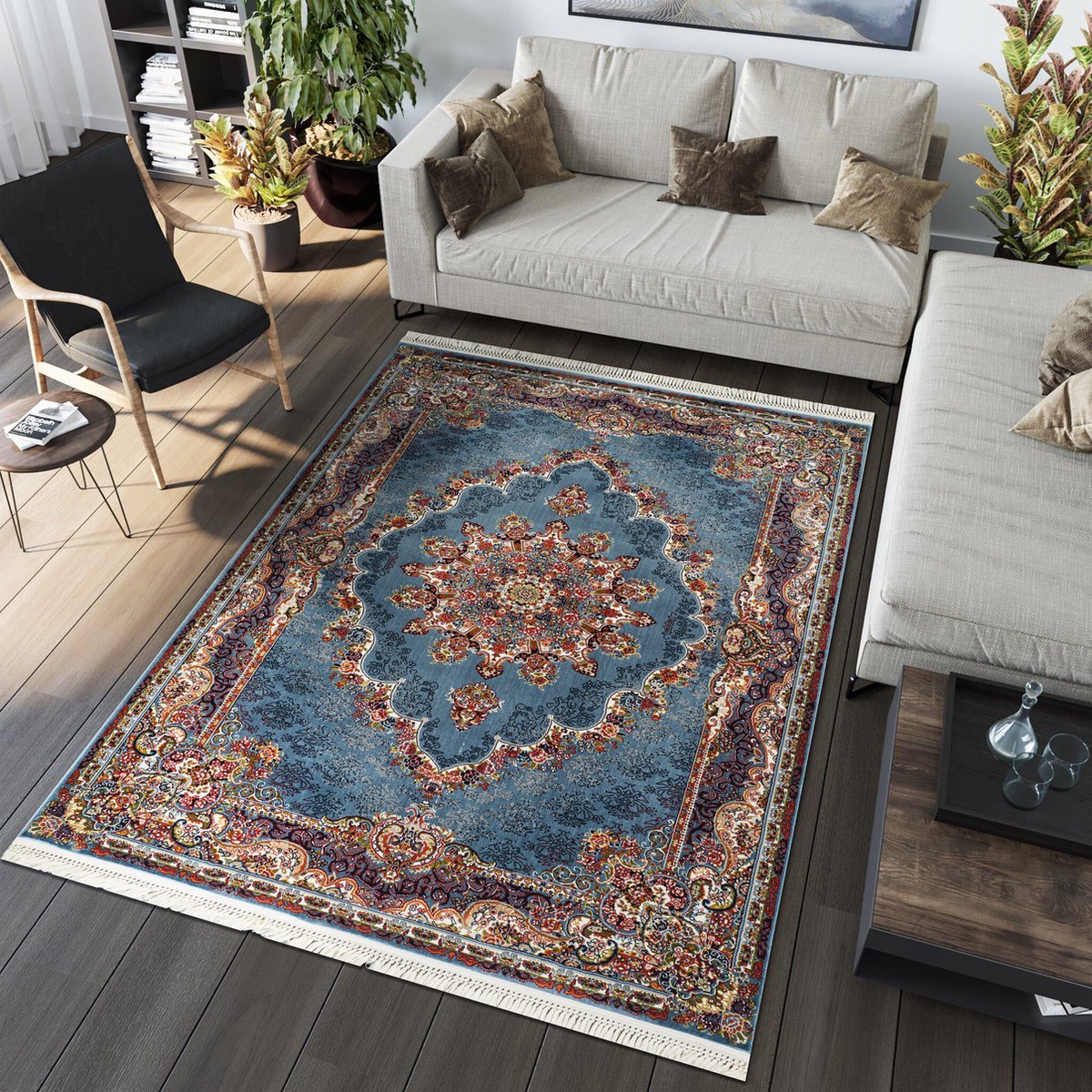 Muratap Isfahan Oosters Vloerkleed Klassiek Vintage Tapijt Blauw- 200x300 CM