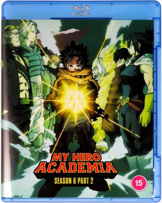 Voorzijde Blu-ray hoes My Hero Academia seizoen 6 deel 2 met Deku in het midden, omringd door klasgenoten.