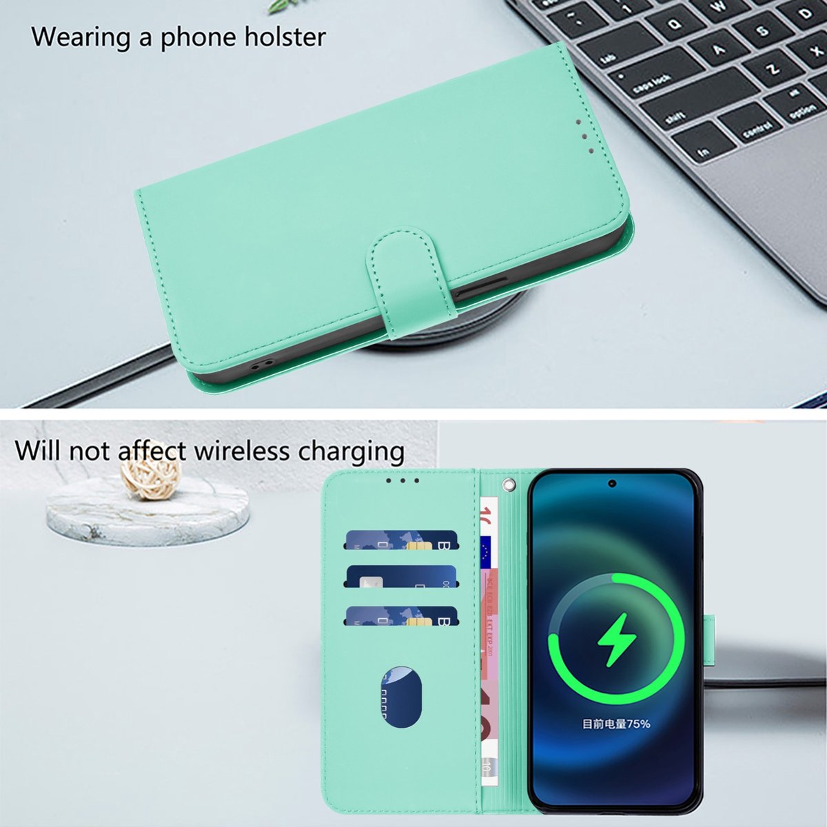 Mobigear Telefoonhoesje geschikt voor Apple iPhone 16 Plus Hoesje | Mobigear Urban Wallet Bookcase Portemonnee | Pasjeshouder voor 3 Pasjes | Telefoonhoesje voor Pinpas / OV Kaart / Rijbewijs - Groen