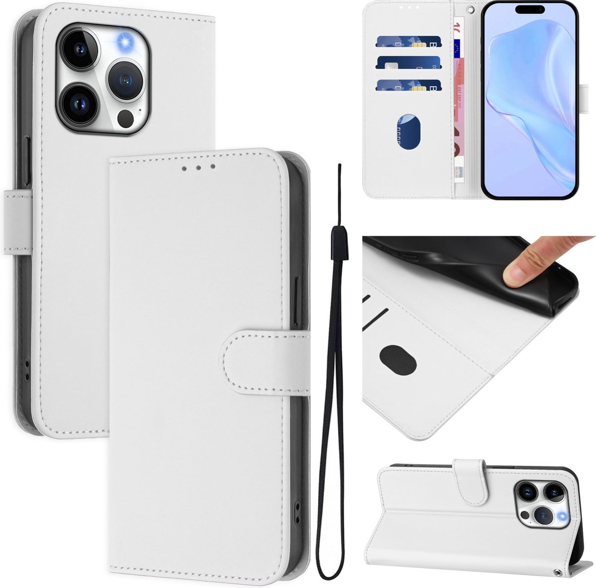 Mobigear Telefoonhoesje geschikt voor Apple iPhone 16 Pro Hoesje | Mobigear Urban Wallet Bookcase Portemonnee | Pasjeshouder voor 3 Pasjes | Telefoonhoesje voor Pinpas / OV Kaart / Rijbewijs - Wit