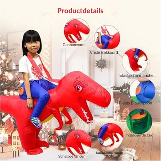 Little Bean Opblaasbaar kostuum Halloween opblaasbaar dinosauruskostuum voor kinderen en peuters (groene dinosaurus, 100-120 cm