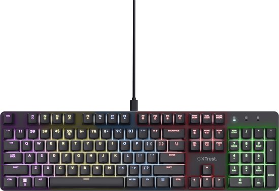 Trust GXT 871 Zora - Mechanisch gaming toetsenbord - Full RGB - Lineaire Switches - PC/PS5 - Qwerty US - Zwart