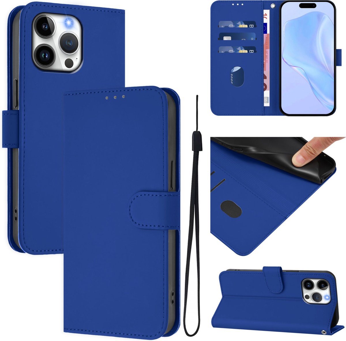 Mobigear Telefoonhoesje geschikt voor Apple iPhone 16 Pro Max Hoesje | Mobigear Urban Wallet Bookcase Portemonnee | Pasjeshouder voor 3 Pasjes | Telefoonhoesje voor Pinpas / OV Kaart / Rijbewijs - Donkerblauw
