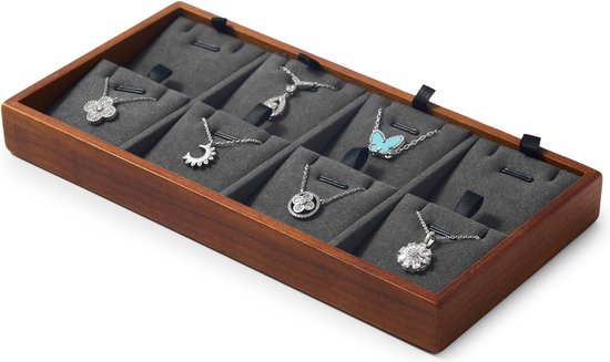 Oirlv Houten Vierkante Platte Sieraden Display Organizer Lade Beige Microvezel Lege Luxe Sieradentray Voor Laden Ringen Oorbellen Kettingen Opbergdisplay, 1st. | Opbergers voor thuis