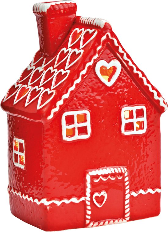 Peperkoekhuisje Lichthuisje - Rood Keramiek - 10 x 16 x 8 cm - Wurm