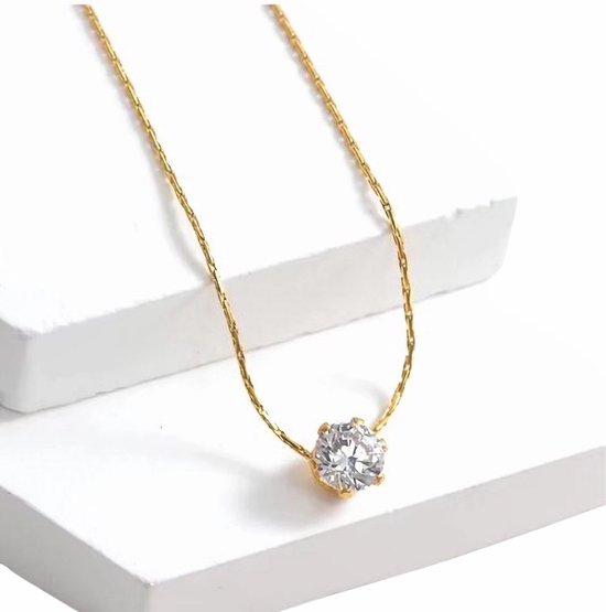 Aurélia Collier Femme - Collier avec Pierre - Collier 44 cm - Ajustable - Couleur Or - Cristal de Zircone - Cadeau Petite Amie Mère Anniversaire Noël Or