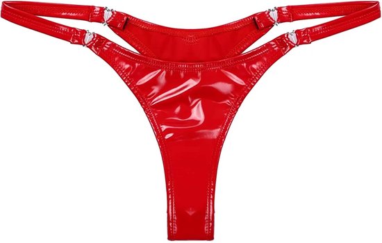 Slip Sexy Femme Cuir - Lingerie - String Rouge Brillant