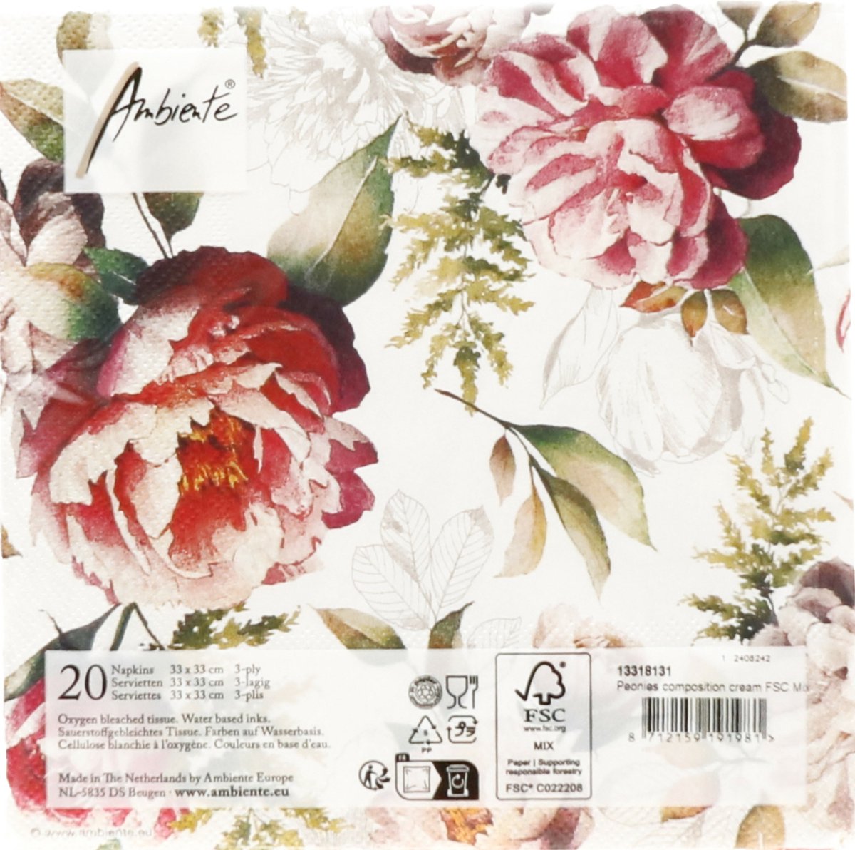 AM Décor Lot De 20 Serviettes En Papier 3 Plis 33 X 33 Cm