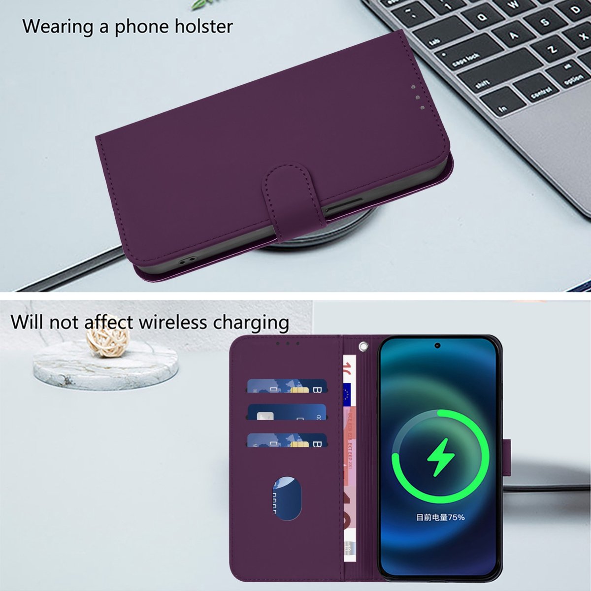 Mobigear Telefoonhoesje geschikt voor Apple iPhone 16 Hoesje | Mobigear Urban Wallet Bookcase Portemonnee | Pasjeshouder voor 3 Pasjes | Telefoonhoesje voor Pinpas / OV Kaart / Rijbewijs - Paars