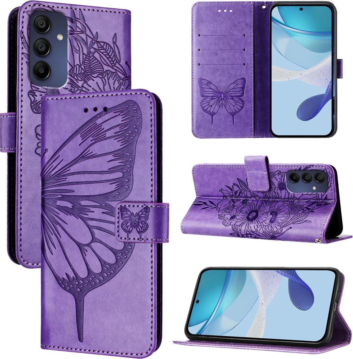 Mobigear Telefoonhoesje geschikt voor Samsung Galaxy A16 Hoesje | Mobigear Butterfly Bookcase Portemonnee | Pasjeshouder voor 3 Pasjes | Telefoonhoesje voor Pinpas / OV Kaart / Rijbewijs - Paars