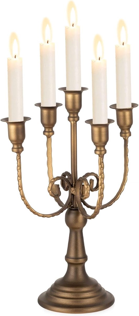 JGS ® Klassieke Bronzen Kandelaar met Vijf Armen voor Elegant Interieurontwerp en Tafeldecoratie