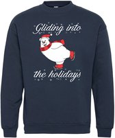 Pull de Noël glissant dans les vacances | Ugly Christmas Pull Femme Homme | cadeau de Noël | Paquet de Noël | Marine | taille S